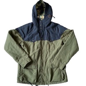 Siphon Mens Jacket Hooded Green Blue Flannel Lined Size Large
